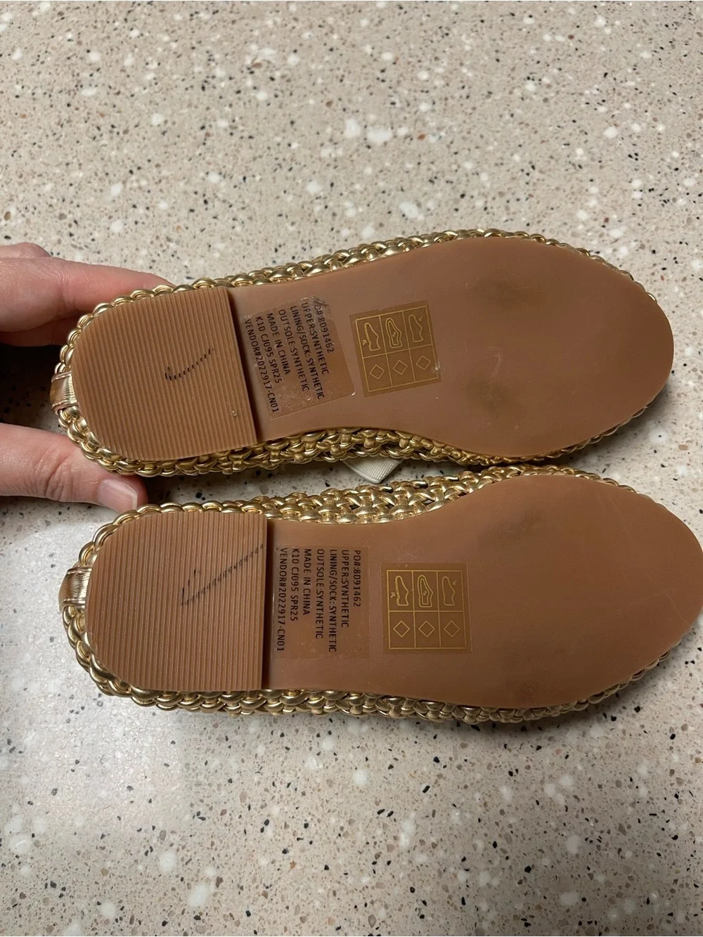 Crewcuts New Girls' Basketweave Ballet Flats Size 10 in Metallic Honey w/Strap